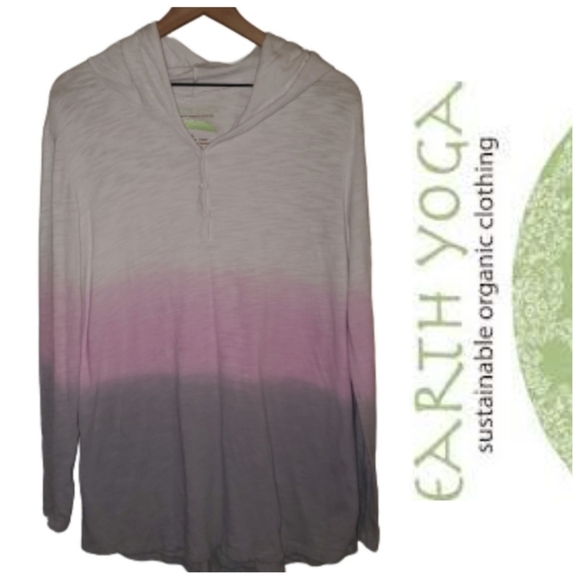 Earth Yoga Tops - Earth Yoga Organic Cotton Ombre Fade Casual Yoga Hoodie Long Sleeve Pink Large